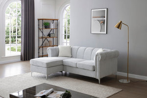 English Elm Sammy Chenille Chaise Sofa with Chrome Nailheads Mid-century Plush Seating for Living Room B078S00658