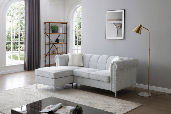 English Elm Sammy Chenille Chaise Sofa with Chrome Nailheads Mid-century Plush Seating for Living Room B078S00658