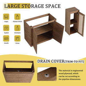 English Elm 40'' Freestanding Bathroom Vanity With Ceramic Sink, Soft-Close Doors & Side Cabinet For Stylish Storage W999S00404