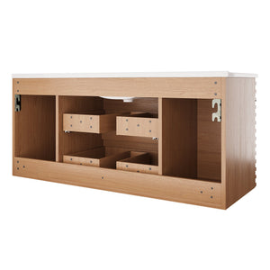 English Elm 48" Floating Bathroom Vanity with Ceramic Basin Two Drawers and Cabinet Storage W1826P308973