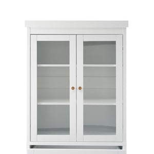English Elm 70.1" Modern Tall Storage Cabinet with 3 Drawers, 2 Adjustable Shelves, Soft-Close Glass Doors, Gold Handles White N729P271979K