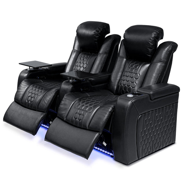 English Elm 68.9"power Recliner Set Top-grain Nappa Leather Rgb Led Home Theater Seating Black W3819S00090