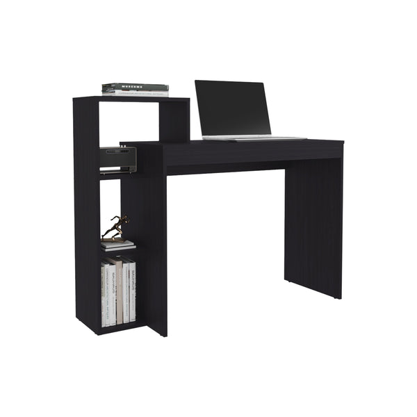 English Elm Wide Minimalist Writing Desk with Four Open Shelves for Modern Home Office Storage B070P490013