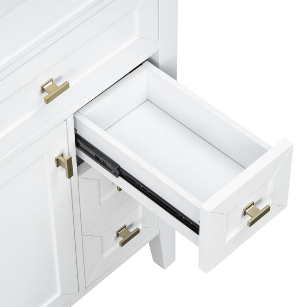 English Elm "24'' 24 Inch Glossy Freestanding Bathroom Vanity with Gold Hardware and Soft Close Storage White Rubberwood N725P448529K