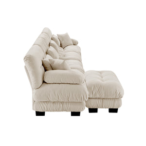 English Elm Free Modular Sectional Sofa - L-Shaped 4-Seater Couch In Light Coffee Chenille With Ottoman & Comfort W714S01032