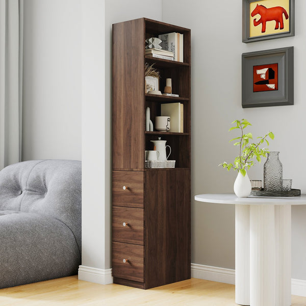 English Elm 70.87" H Modern Tall Storage Cabinet With 4 Open Shelves & 3 Drawers - Ideal For Living Room & Office W331P281206
