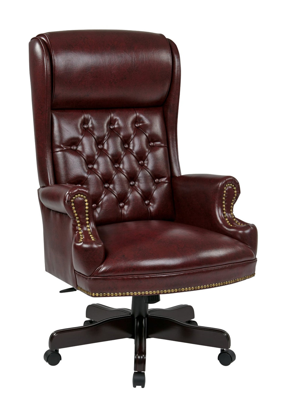 OSP Home Furnishings High Back Queen Anne Executive Chair Tufted Vinyl Upholstery with Lumbar Support TEX228-JT4