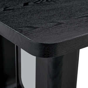 English Elm 64.5 Inch Black Wood Grain Textured Dining Table with Gray Glass Inlay, Robust 1.7" MDF Top, Sleek Design W1151S04297