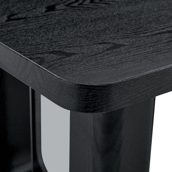 English Elm 64.5 Inch Black Wood Grain Textured Dining Table with Gray Glass Inlay, Robust 1.7" MDF Top, Sleek Design W1151S04297