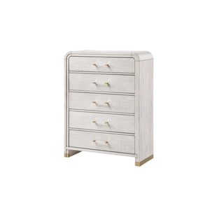 English Elm Malco Solid Wood Chest with Acrylic Bar Handles, Gold Detailing, Rounded Edges and Spacious Drawers Oak 42.25 L x 20.5 W x 56.25 H B201P391803
