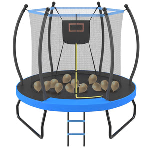 English Elm 8ft Round Backyard Trampoline with Enclosure Net Basketball Hoop and Safety Ladder N739P307894C