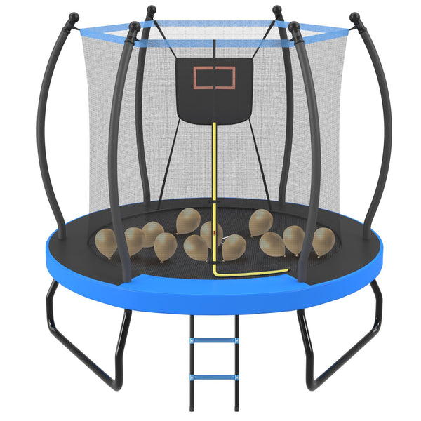 English Elm 8ft Round Backyard Trampoline with Enclosure Net Basketball Hoop and Safety Ladder N739P307894C