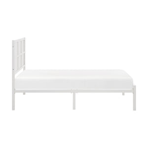 English Elm 1pc Twin Platform Bed with Dark Metal Frame and Faux Cane Panel Headboard, Coastal Casual Design, No Box Spring Needed White 47.25 L x 28 W x 3.75 H B011P214039