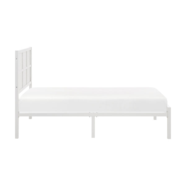 English Elm 1pc Twin Platform Bed with Dark Metal Frame and Faux Cane Panel Headboard, Coastal Casual Design, No Box Spring Needed White 47.25 L x 28 W x 3.75 H B011P214039