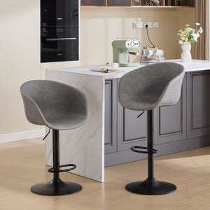 English Elm Adjustable Swivel Barstool Pu Leather Mid-century Frame for Kitchen Island Counter W1143P173512