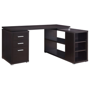 English Elm 1pc L-Shape Desk 60" Home Office Workstation with Three Drawers, Built-In File Cabinet, Shelves Cappuccino 64.76 L x 26.97 W x 10.43 H B011P361978