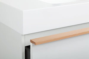 English Elm VELA 36 Inch Wall Mounted Bathroom Vanity with Integrated Acrylic Sink, Dual Wood Handles, Soft-Close Drawers, Matte Finish White W3235P327598
