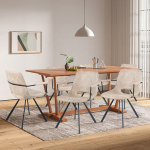 English Elm Beige Leather Dining Chairs Set of 2 — Mid-Century Cushioned Seats, Metal Legs, Sturdy 300lb Capacity T3950P399130