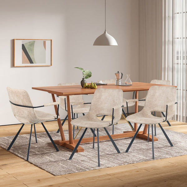 English Elm Beige Leather Dining Chairs Set of 2 — Mid-Century Cushioned Seats, Metal Legs, Sturdy 300lb Capacity T3950P399130