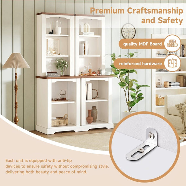 English Elm On-trend Two Piece Walnut Veneer Freestanding Bookcase Set with Curved Sculptural White N721P394507K