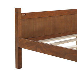 English Elm Twin Platform Bed Vertical Slat Headboard Farmhouse Shaker Wood Grain Finish Bedroom Walnut N733P422478D
