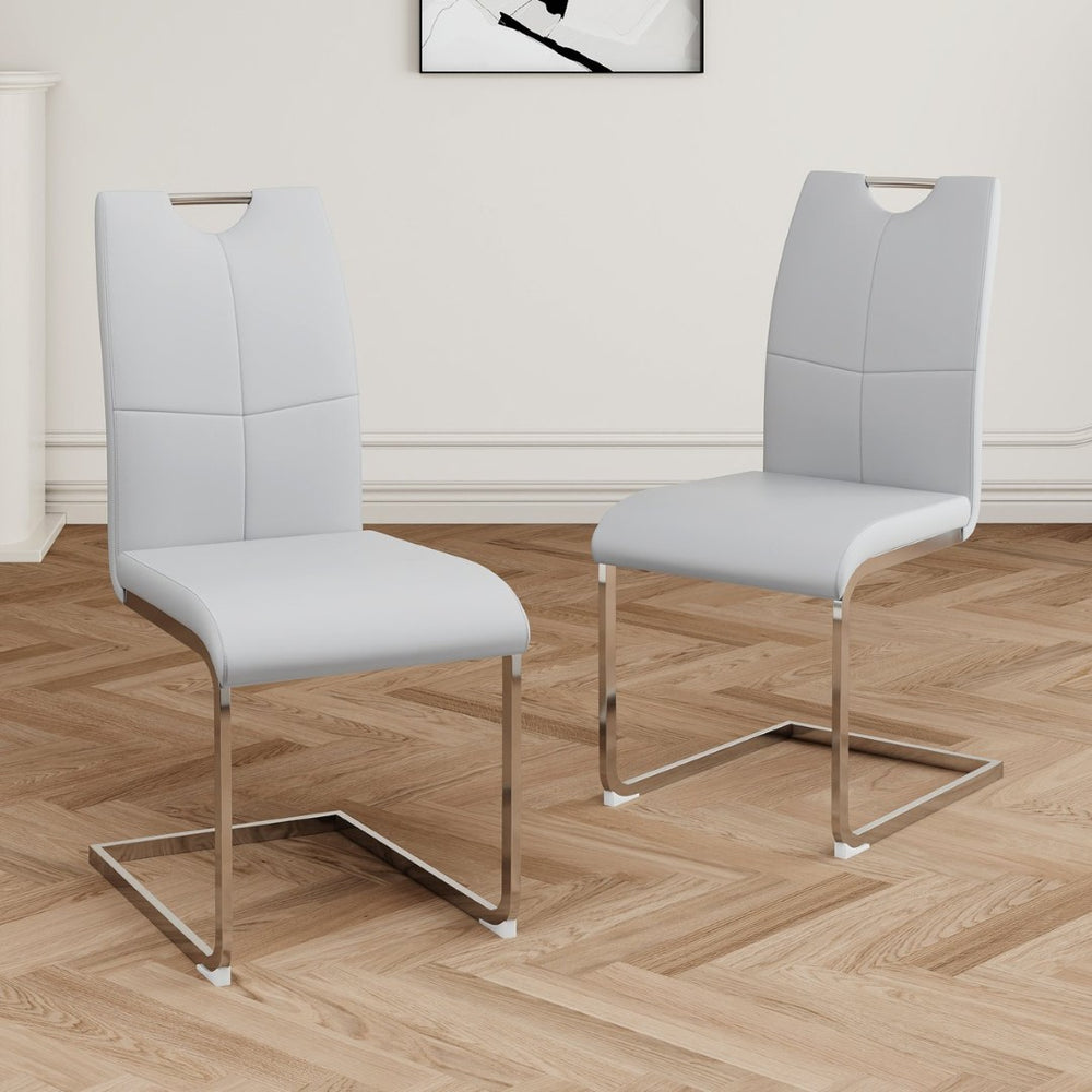 English Elm Modern Faux Leather Dining Side Chairs with Chrome Legs Ergonomic Set of 2 W210127282