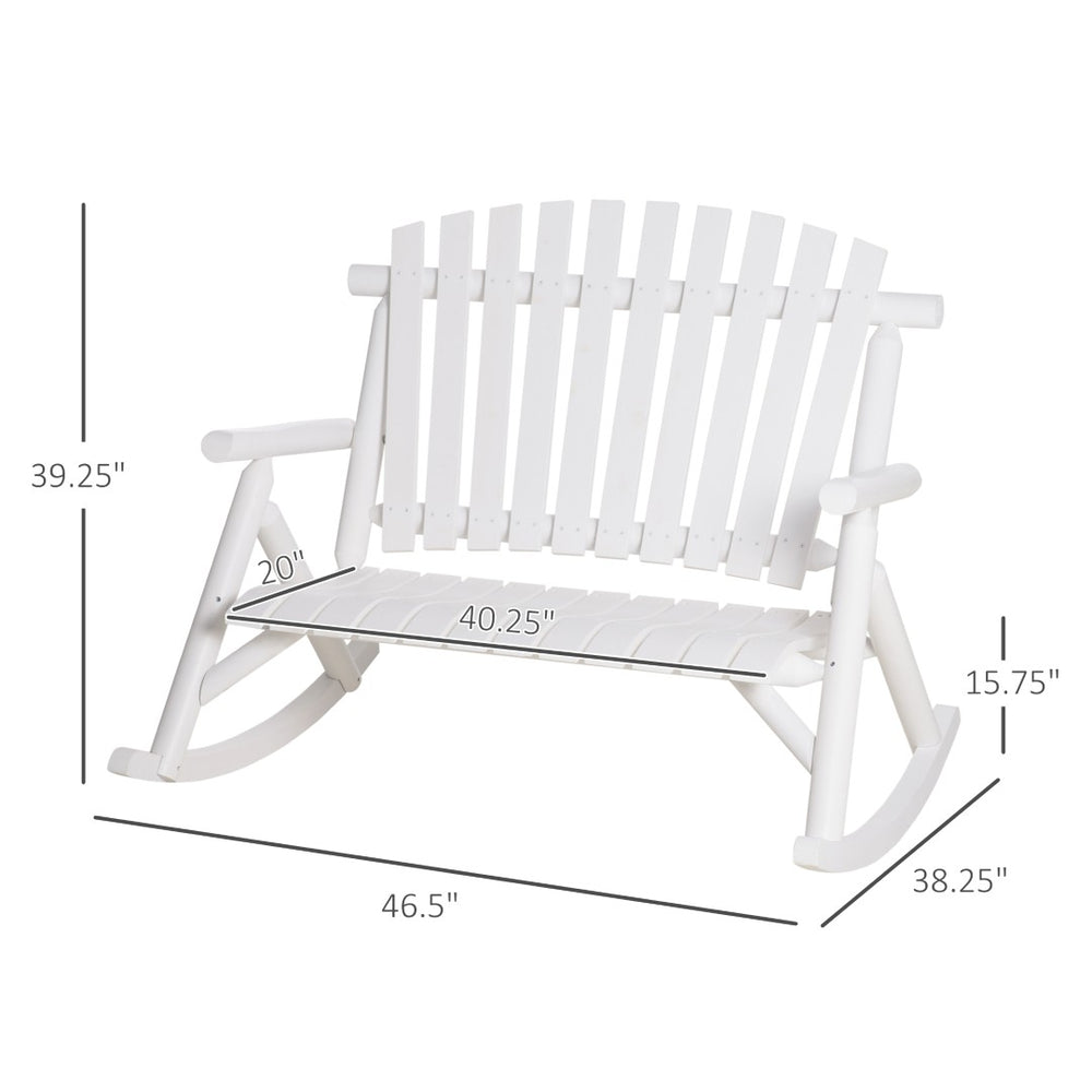 English Elm Outsunny Double Adirondack Rocking Chair For Two - Rustic White Wooden Seat For Patio & Garden Relaxation W2225P229739-GIGA