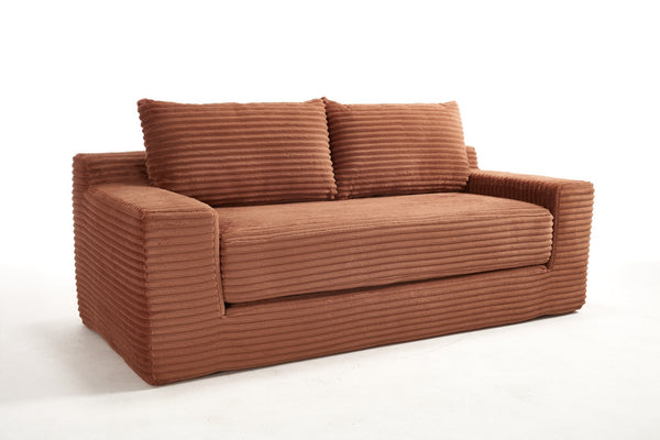 English Elm Loveseat Convertible Corduroy Sofa Bed with Memory Foam & Steel Frame, No Assembly, Compact Orange W3561P331999