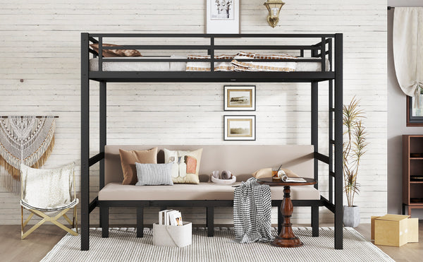 English Elm Full Metal Bunk Bed With Convertible Lower Sofa, Safety Rails & Space-Saving Design In Black Finish W1580S00207