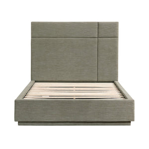 English Elm Beautiful Wingback Queen Platform Bed Tall Upholstered Headboard Low Profile Frame B011S02497