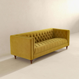 English Elm Ashcroft Furniture - Evelyn Mid Century Modern Yellow Velvet Luxury Chesterfield Sofa