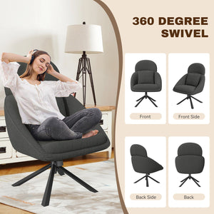 English Elm Modern Swivel Accent Chair with Adjustable Headrest, Oversized Corduroy Upholstered Rocking Recliner for Living Room Dark Gray T3950P397485