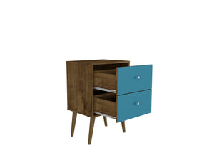 English Elm Liberty 18" Nightstand with 2 Drawers, Aqua Accent, Solid Wood Legs, Modern Handles, Compact Storage Brown+Blue B365P398496