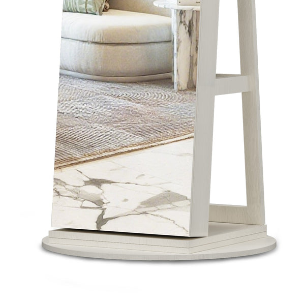 English Elm 360°swivel Jewelry Armoire with Lighted Interior Full Length Mirror Lockable White W3406P411303