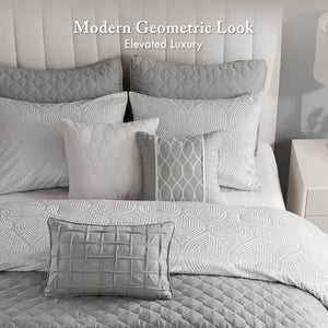 English Elm 10-piece California King Velvet Jacquard Comforter Set Layered Bedding with Microfiber Shams Grey B035P482945