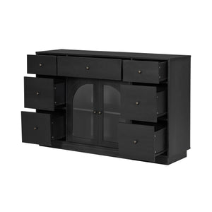 English Elm Christopher Knight Home® - Cabinet roomy storage console with 2 doors, 7 drawers, glass accents and manufactured wood build, large Black N780P330601B