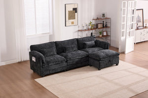 English Elm United We Win 112" Oversized Chenille Sectional Sofa With Storage Ottoman, Usb Ports & Phone Holder W1568S00192-GIGA