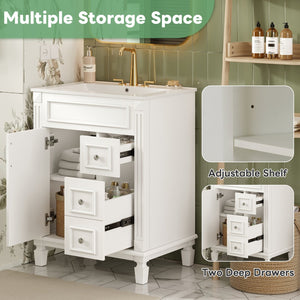 English Elm 24" Bathroom Vanity With Elegant Ceramic Sink, Stylish Storage, And Timeless French Design For Small Spaces N710P318989K