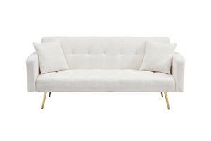 English Elm 71.7 Cozy Teddy Fleece Sofa Bed with 2 Plush Throw Pillows, 3-Seater Convertible Sleeper, 500lb Capacity Beige W3356P298490