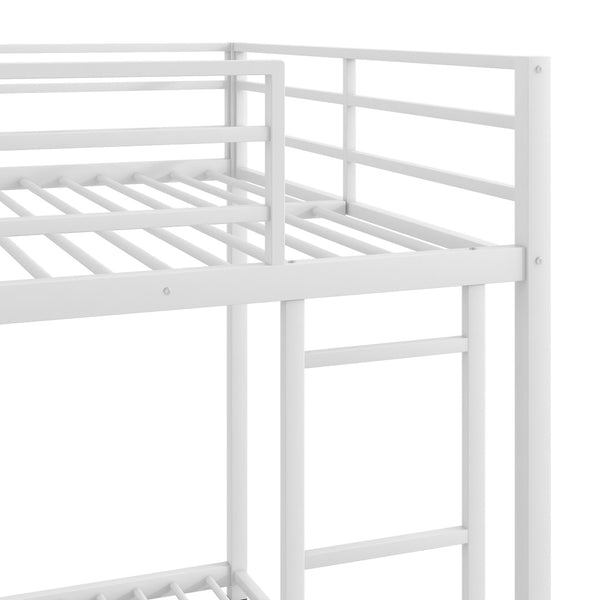 English Elm Full Over Low Profile Steel Bunk Bed with Guardrail and Integrated Ladder White MF285536AAK