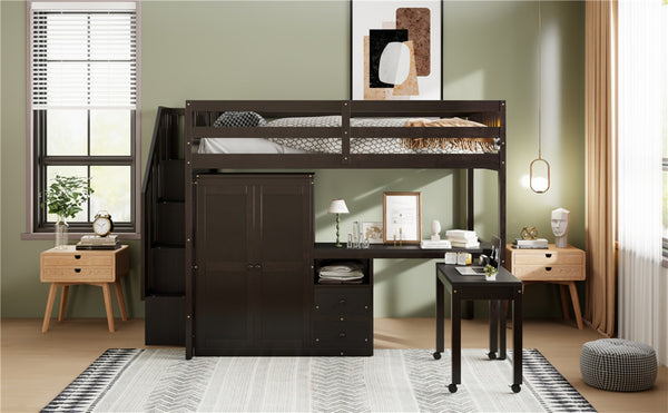 English Elm Queen Murphy Bed with Integrated Desk Cabinet Shelves Space Saving Studio Solution Espresso N708S00014P