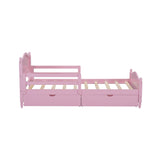 English Elm Twin Size Wood Platform Bed With Guardrails On Both Sides and Two Storage Drawers ,Pink