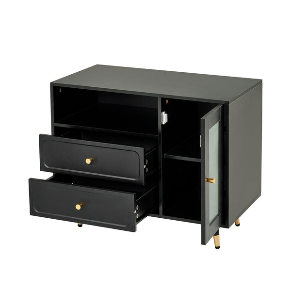 English Elm Modern Makeup Vanity Desk with LED 3-Color Mirror, Built-In Power Station, Sliding Cabinet, Stool Black N844P288432B
