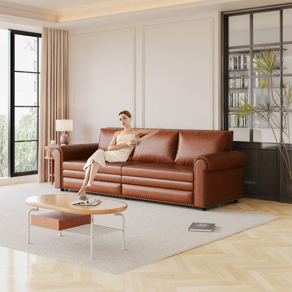 English Elm Chesterfield Velvet King Sleeper Sofa with Nailhead Trim and Rolled Arms for Living Room W1885S00359