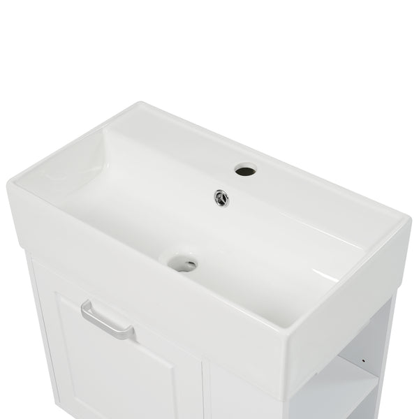 English Elm Christopher Knight Home® - 21.8" Wall-Mounted Bathroom Vanity with Ceramic Sink, Soft-Close Drawer, Adjustable Shelves & Tissue Holder White N759P292550K