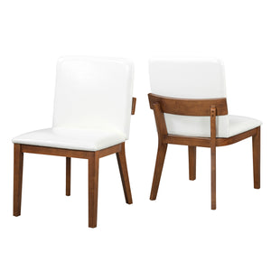 English Elm Modern Ergonomic PU Leather Dining Chairs Set of 2 with Reinforced Lumbar Support, Compact Style & Comfort White+Walnut N842P299016H