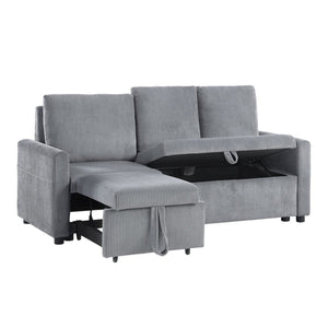 English Elm Corduroy Modern Sofa With Pull-Out Chaise, Underseat Storage, And Cozy Gray Fabric For Comfort B016P407329