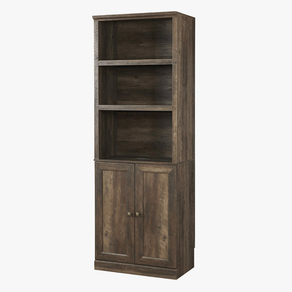 English Elm 1 Doors Bookshelf with USB Port and 3 Open Shelves — Space-Saving Storage Cabinet, Sturdy MDF Design Brown 50.59 L x 21.06 W x 10.63 H WF531476AAD