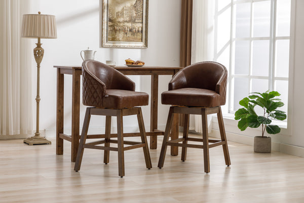 English Elm United We Win Quilted Microsuede Swivel Barstool with Wood Legs and Gold Rivet Trim Brown W1568P361704