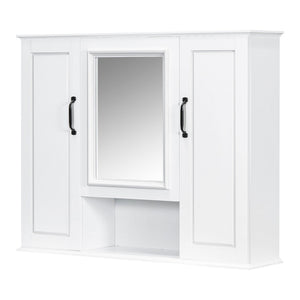 English Elm 36'' Mirror Cabinet with 3 Doors — Wall-Mounted Bathroom Storage Unit, MDF & Pine, Spacious Shelves White N725P346902K
